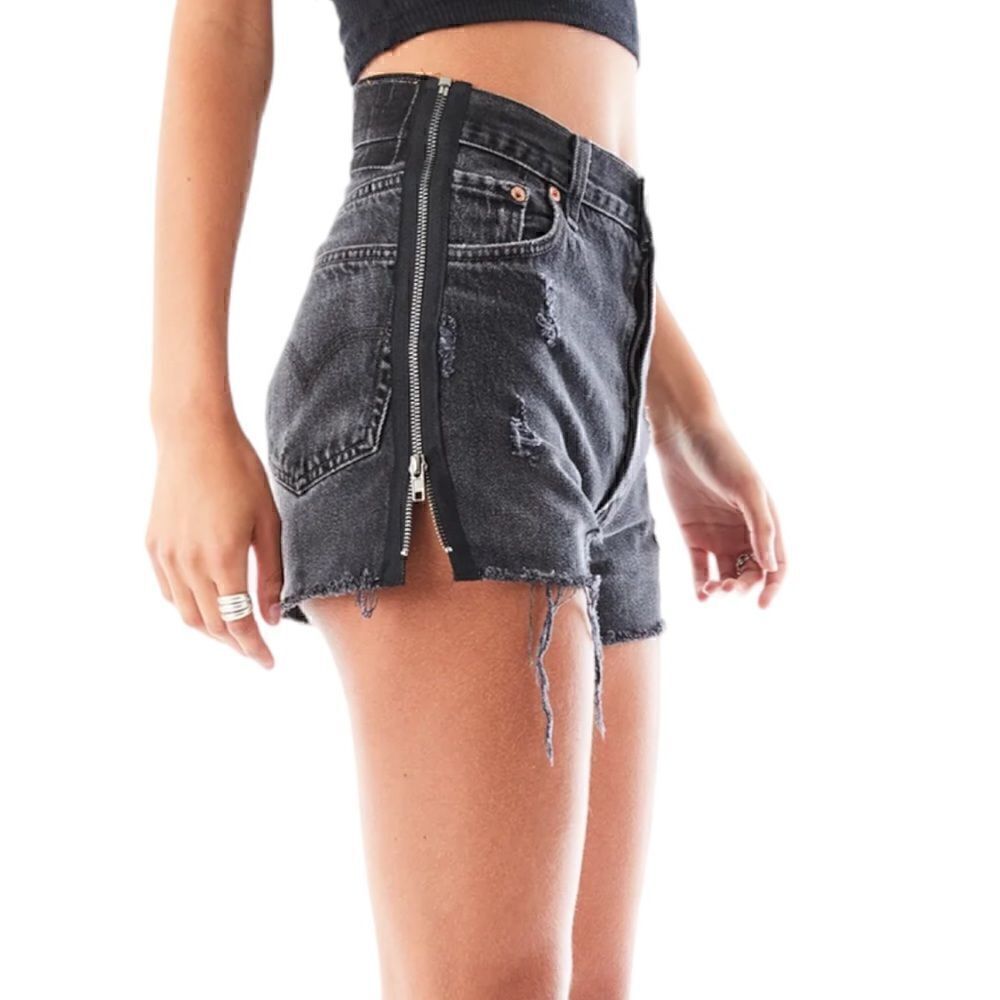 FURST OF A KIND VINTAGE BLACK DENIM ZIP UP SHORTS |Size: 24| - Picture 4 of 7